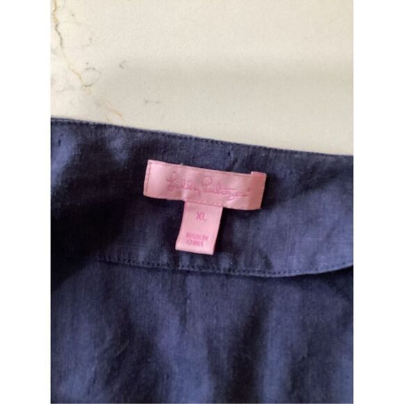 Lilly Pulitzer Amelia Island Top Sz XL 100% Linen Embroidered Blue Pink - Picture 7 of 11